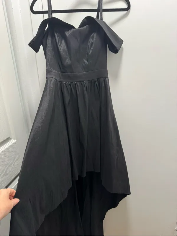 B Darlin Black Off-Shoulder Asymmetrical Hi Low Evening Cocktail Dress US 5/6 - Image 2