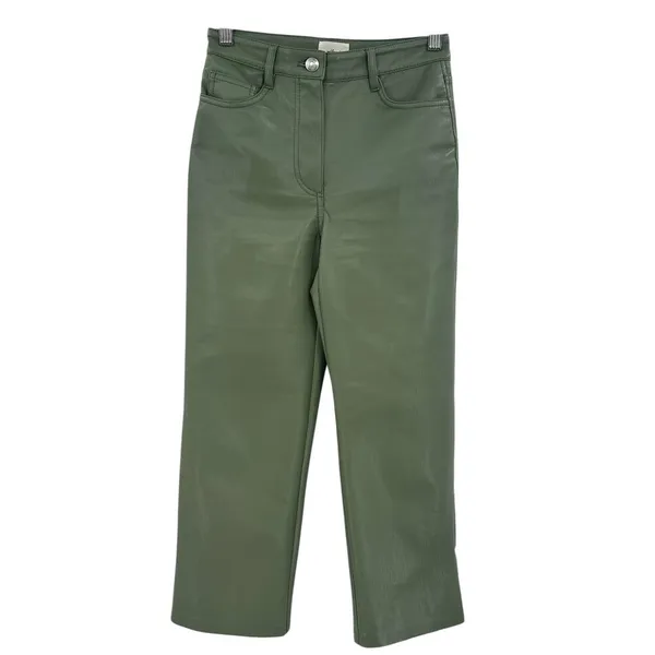 Aritzia Wilfred The Melina Pants Vegan Leather Cropped‎ Sage Green Size 00 - Image 3
