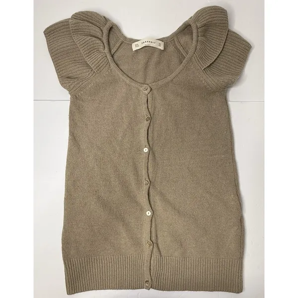 ZARAKNIT Cardigan Ruffle Sleeve Tan Size M Boho Chic Angora Wool Girlhoodcore - Image 11