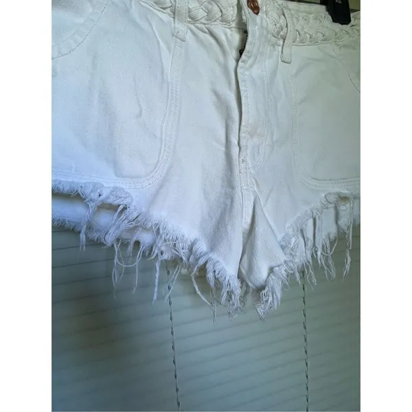 Abercrombie & Fitch High Rise Braided Waist Fringe Hem Festival Shorts White Sz4 - Image 10