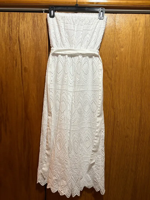 Express White Strapless Jumpsuit Eyelet Design Wide Crop Leg - Image 8