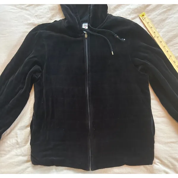Real Clothes Women Black Velour Quilted Zip Up Hoodie Sweatshirt Size Large - Image 3