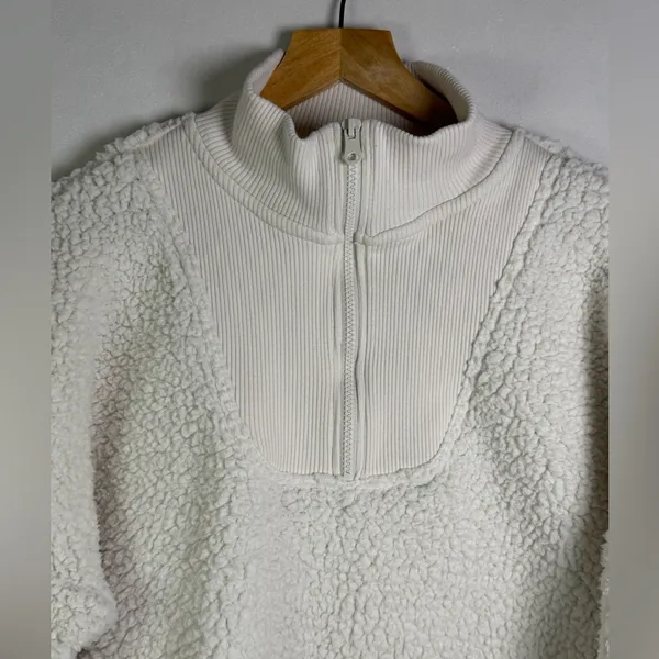 Aerie Women’s Dream Fleece Sherpa Half Zip Pullover Cream Cozy Minimalist Sz M - Image 2
