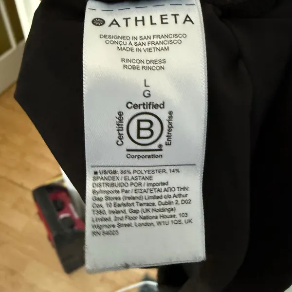 Athleta Rincon Dress Black Sleeveless Drawstring Waist‎ Activewear MIDI Large - Image 5
