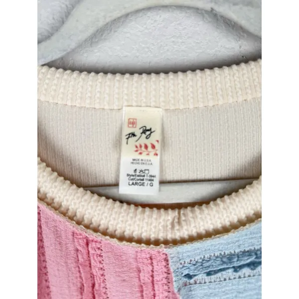 7TH RAY Textured Pastel Color Block Ribbed Pullover Top Women's Size Large Artsy - Image 7