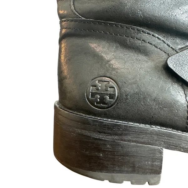 Tory Burch Chrystie Moto Boots Black Leather Buckle Lug Sole 8.5 - Image 12