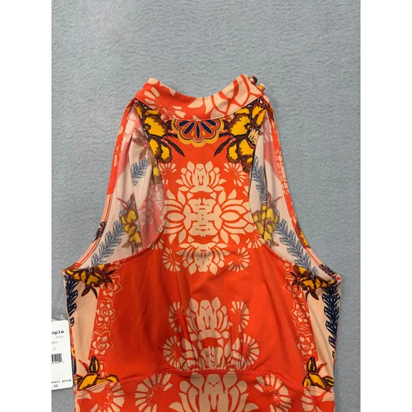 Free People Halter Top Small Cherry on Top Red Combo Floral Keyhole Boho New - Image 4