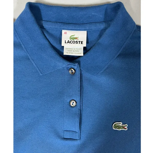 Lacoste Blue Collared Button-Up Polo Short Sleeve Shirt Blouse Size 40 (M) 🐊✨ - Image 3