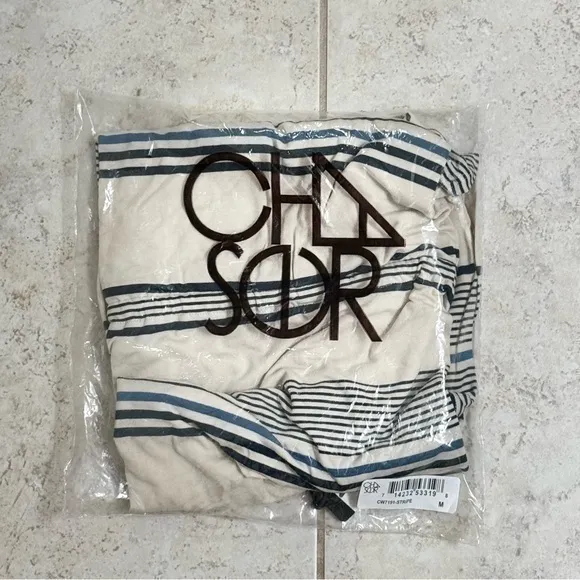 Revolve NWT CHASER Cream Blue Striped Cool Jersey Deconstructed Nautical Dress Medium - Image 9