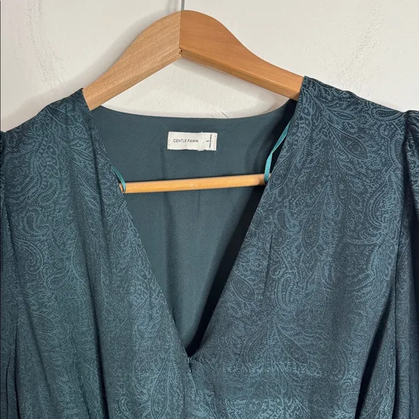 Gentle Fawn Sarina Black/Green Paisley Pattern Long Sleeve Wrap Mini Dress sz S - Image 6