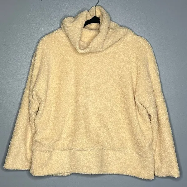 Tuckernuck Teddy Fleece Rollins Cowl Neck Pullover Cream Cozy Soft Oversized S - Image 3
