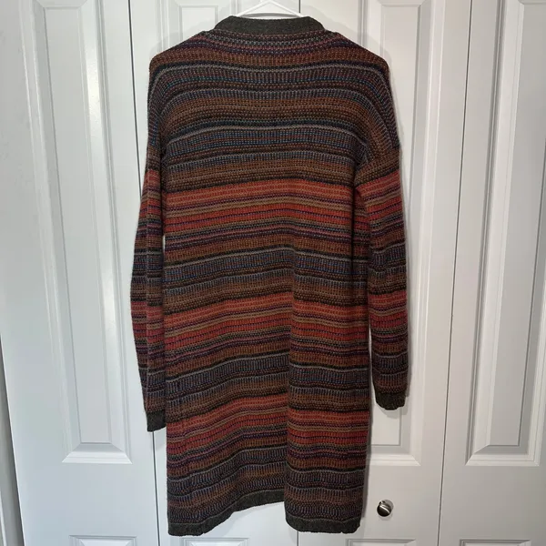 Mystree Cardigan Duster Sweater M Multi-Color Striped Longline Western Boho - Image 5