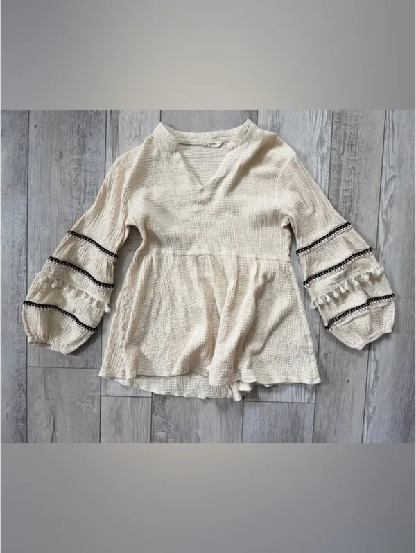 Anthropologie Neutral Eco Peasant Boho Chic Western Balloon Cotton Blouse small - Image 5