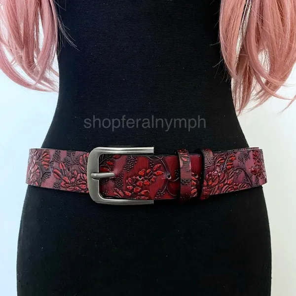 Burgundy Red Western Floral Classic Buckle Belt, Fits 29.5-40.5 Inches, X7GA1338 - Image 3