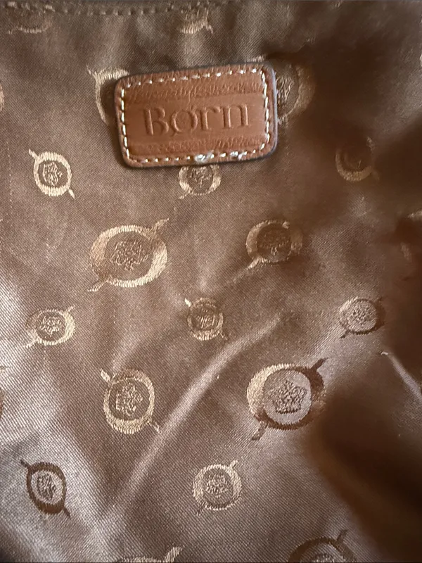 BORN Women’s Canvas Tote Bag with Brown genuine Leather Trim - Mustard - Image 13