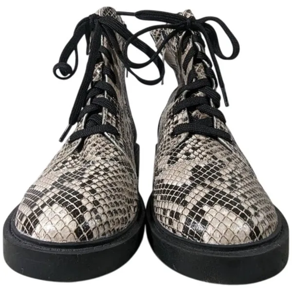 Linea Paolo Moto Boot 5.5 Snakeskin Print Lace Up‎ Ankle Boots Combat Booties - Image 3