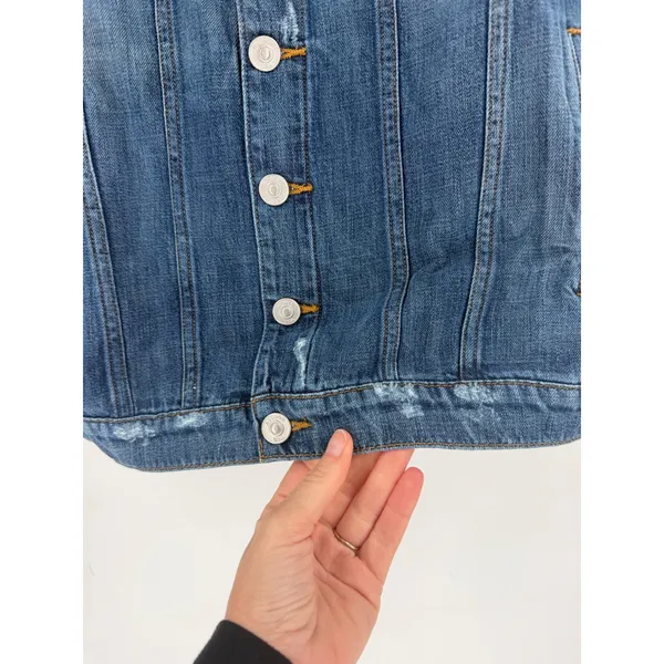 Hudson Emmet Boyfriend Jacket Women Size S Blue Distressed Denim 1/2 Sleeve 90s - Image 3