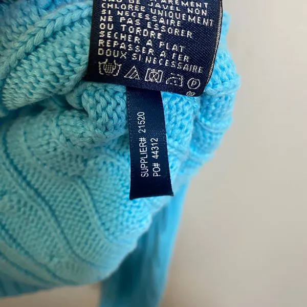 100% Cotton Ralph Lauren Sport Cable Knit Sweater Large Blue Orange Pony V Neck - Image 4