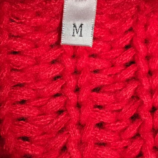 Chunky Knit Red Cropped Cardigan Gold Button Pockets Women Size M - Image 6