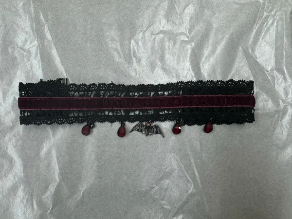 Gothic Adjustable Choker Necklace with Velvet and Bat Charm - Image 2
