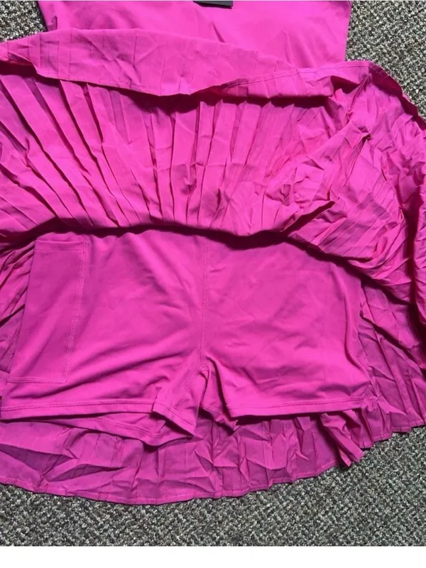 New without tags! Fabletics Hot Pink Racerback Pleated Mini Dress built in short - Image 2