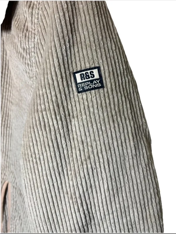 Vintage Replay And Sons Corduroy Pea Coat Beige/plaid Lining Size 6 Military - Image 2