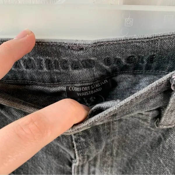 American Eagle 90’s Flare Jeans 10 Distressed Ripped Cotton Grey Pockets Retro - Image 5