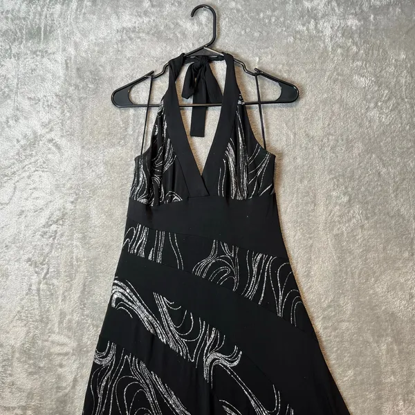Vintage Y2K Asymmetrical‎ Glitter Swirl Babydoll Halter Dress Sz Large Fairycore - Image 2