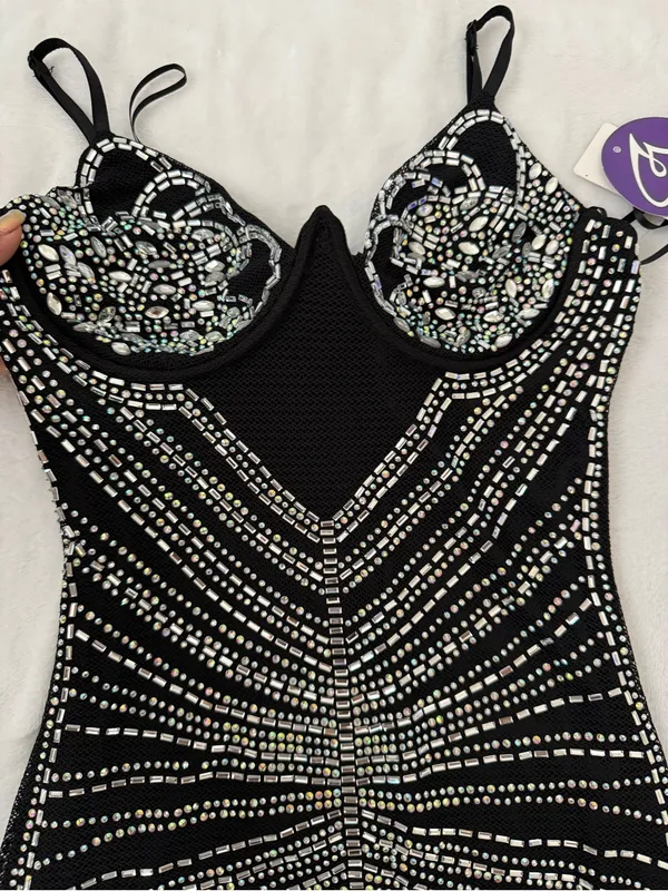 Windsor Rhinestone Bodycon Mini Dress NWT Black Glam Party Size S - Image 3