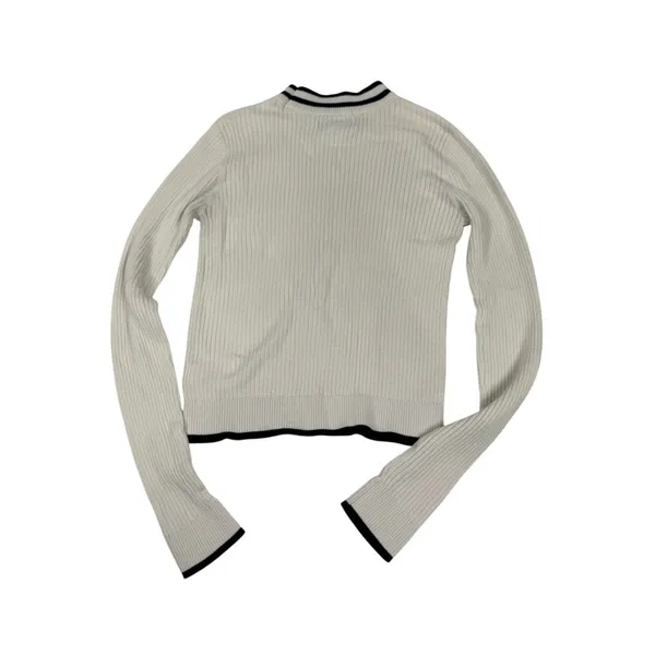Aeropostale Ribbed Sweater Cream Black Trim Cropped Preppy‎ Minimalist Size L - Image 4