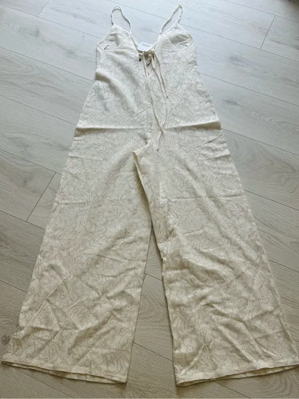 ASOS Womans Size 4 See Through,beach summer, jumpsuit wide leg in cream color - Image 2