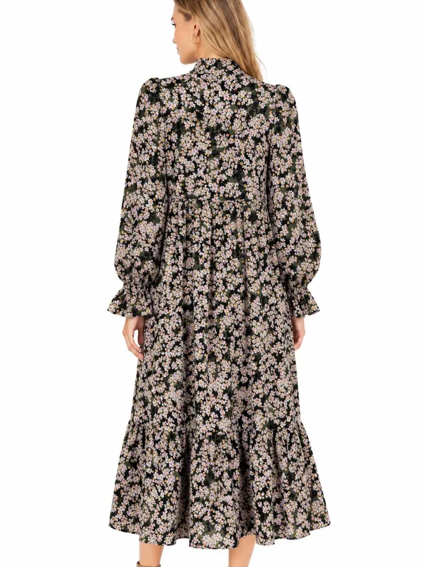 Never Fully Dressed Floral Tie Neck Tiered Loose Fit Midi Maxi Dress Size 4 - Image 2