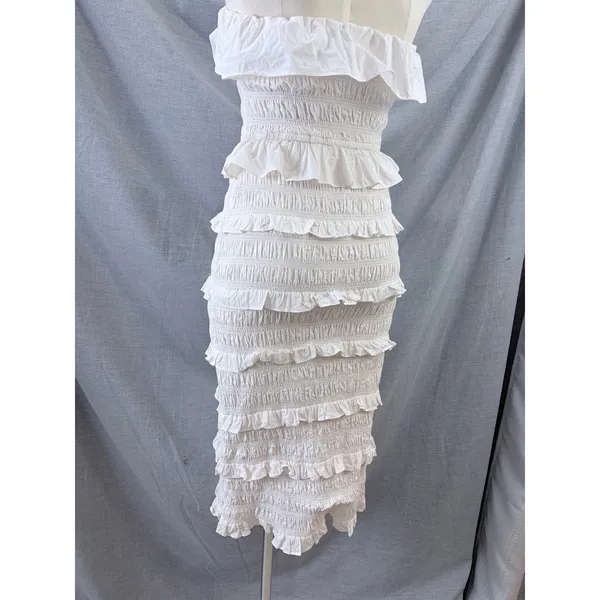 Cleobella Cream Smocked Midi Dress Sleeveless Ruffle‎ S Romantic - Image 8