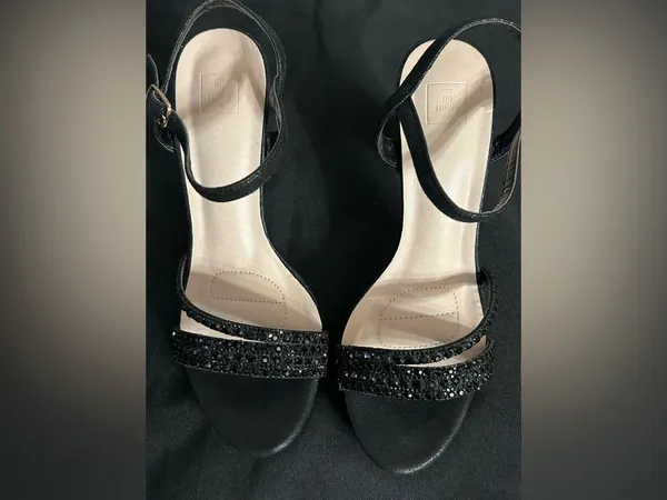 David’s Bridal Women’s Black Rhinestone Prom Party Dress Heels In Box SZ 7.5 - Image 7