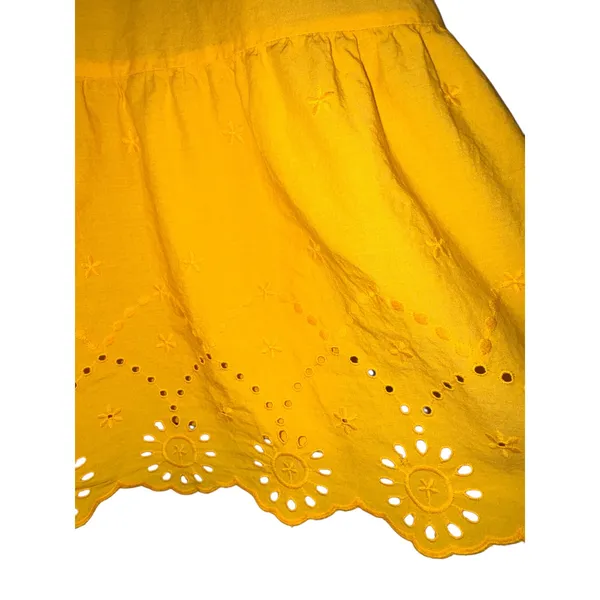 LOFT Yellow Eyelet‎ Tiered Mini Dress Womens Medium Tie Neck Flutter Sleeve - Image 10