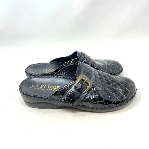 La Plume Judy Black Patent Leather‎ Crocodile Clog Mules Size 36 / US 6 - Image 4