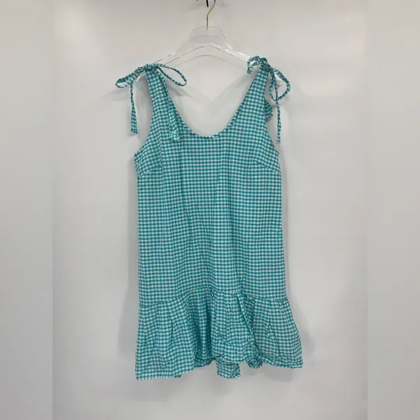 Amanda Uprichard‎ teal gingham sleeveless dress size large - Image 2