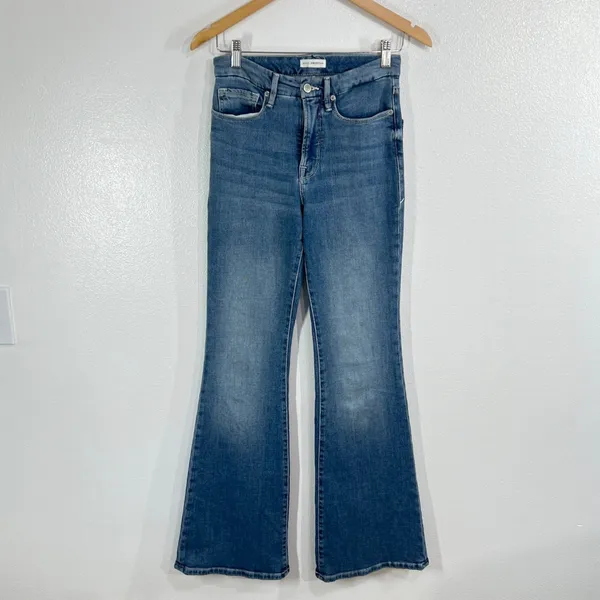 Good American Good Legs Flare Jeans Cashmere Blend Split Back Pocket Size 4 / 27 - Image 2