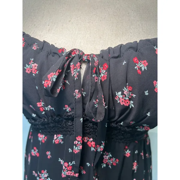 No Boundaries Black‎ Floral Midi Slip Dress Small Smocked Back Cottagecore Boho - Image 2