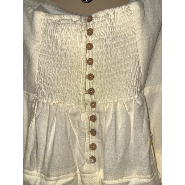Hyfve Cream Strapless Paneled Maxi Dress Smocked Back Raw Hem L Prairie Farmcore - Image 6