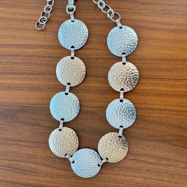 Y2K Vintage Disc Belt Hammered Coin Two Tone Metal Waist Chain Festival Boho - Image 3