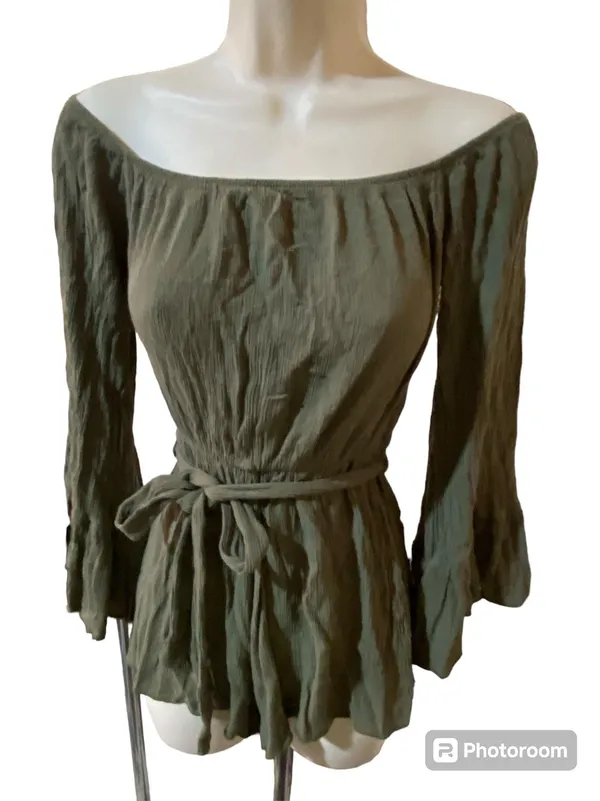 WINSOR Boho Romper shorts Bat Wing-Sleeve Military Green color- woman size XS - Image 2