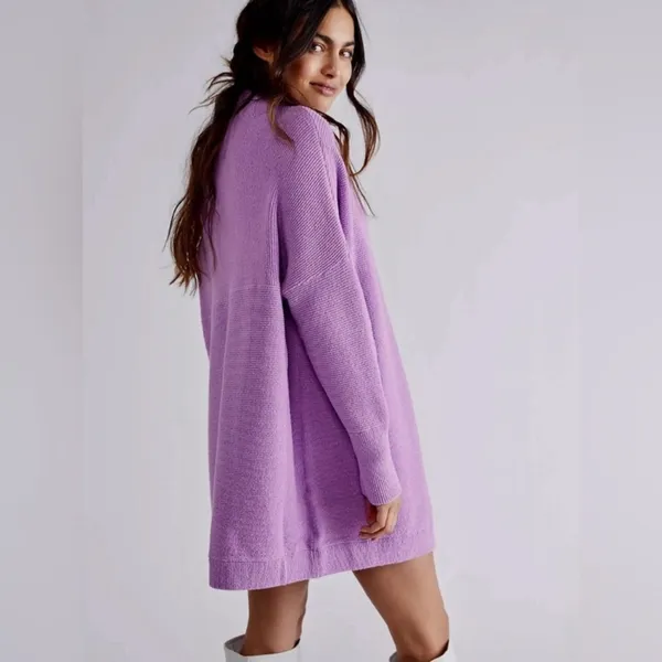 Free People Ottoman Oversized Slouchy Sweater Cowl Neck Purple Women’s Large - Image 3