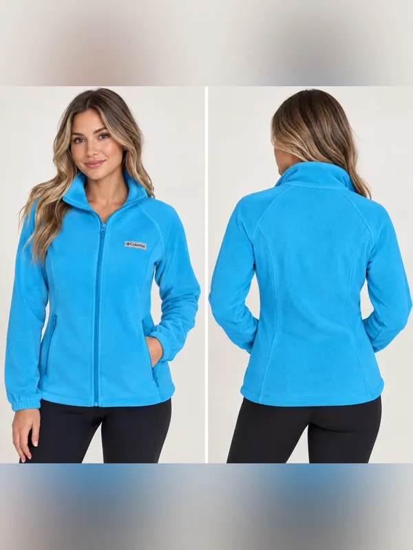 Columbia Women’s M Turquoise Blue Full Zip Fleece Jacket Zip Pockets Outdoor - Image 2