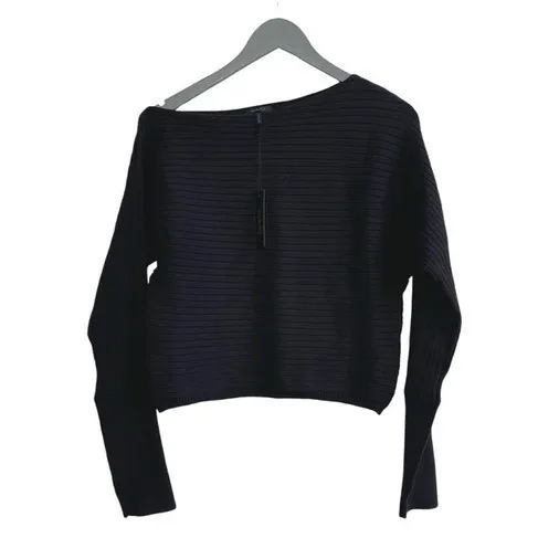 Bobi Black Ribbed Sweater Womens Medium Black Boatneck Thumbhole 34D-88527 - Image 4
