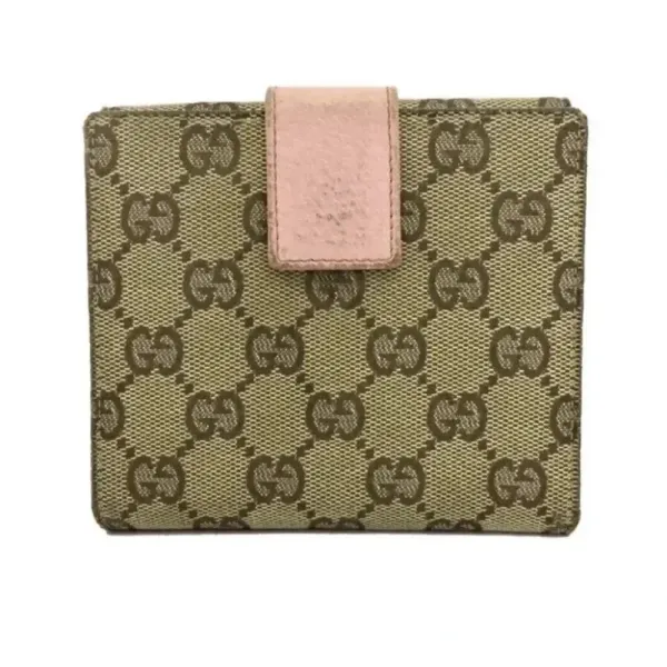 Rare vintage GUCCI GG Logo large pink Canvas Leather Bifold Wallet - Image 4