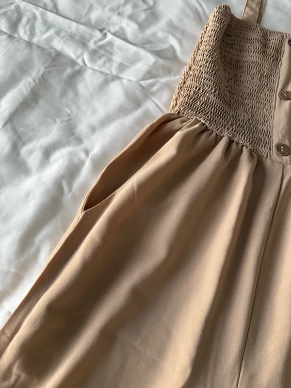 Tan Jumpsuit With Button Detail And Pockets - Image 4