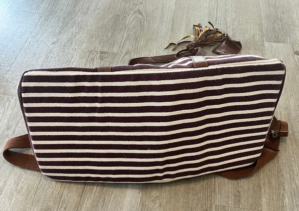 Mossimo Burgundy/Cream Stripe Duffle Bag - Image 3