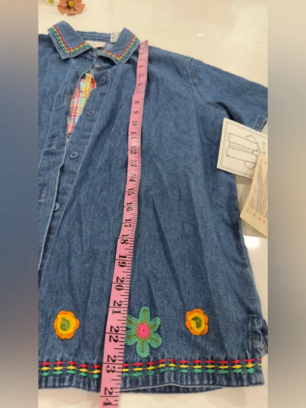 Vintage Embroidered Blue Denim Button-Up Shirt - Image 11