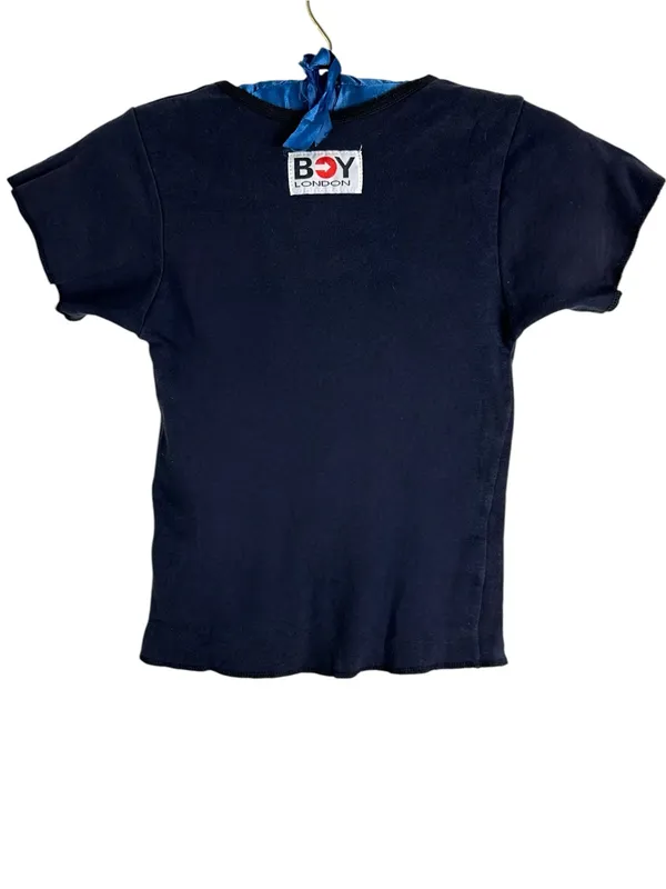 RARE BOY LONDON Navy Blue Logo Embroidered Cropped Baby Tee t-shirt top crop M S - Image 3